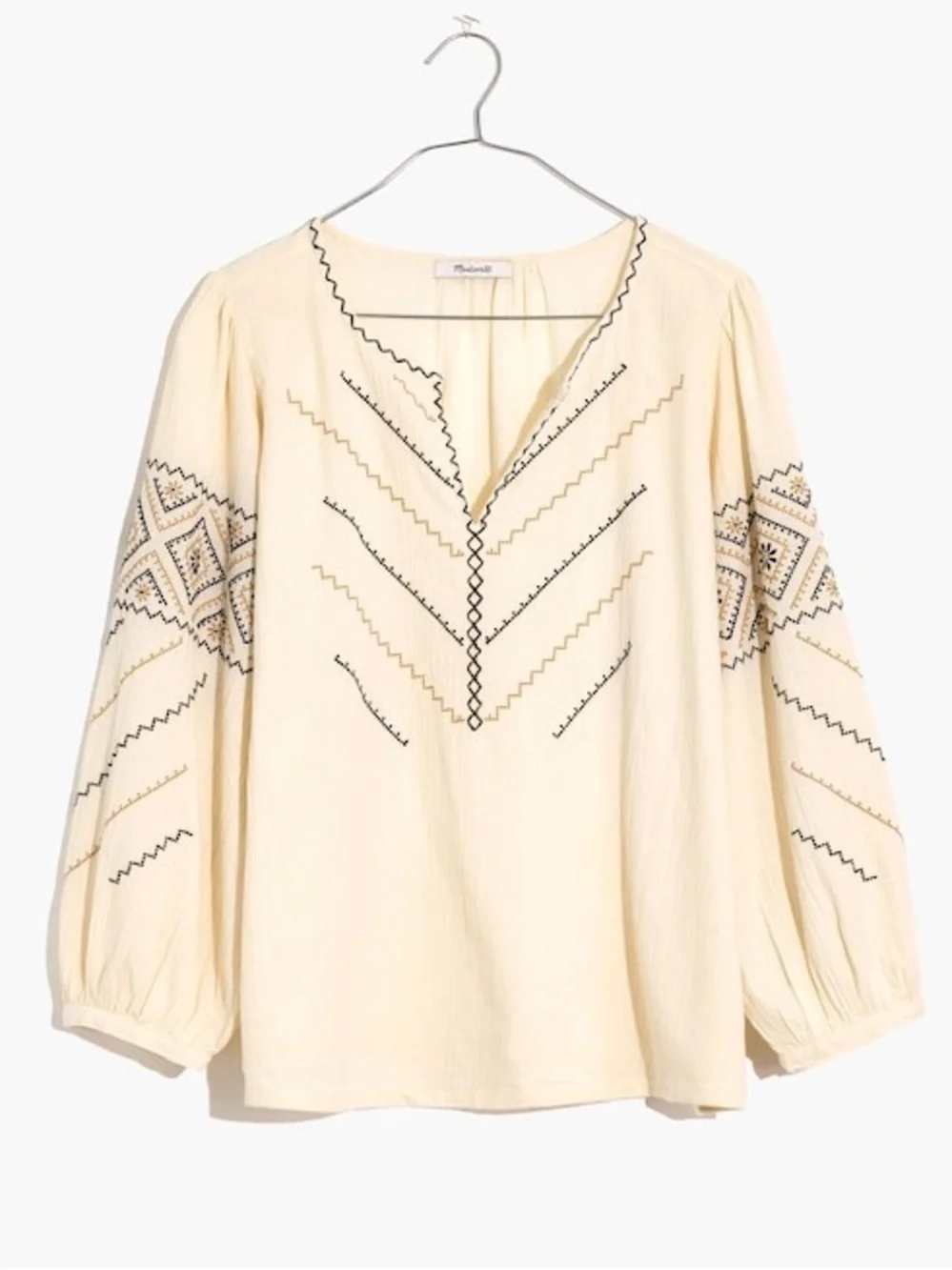 Madewell Embroidered Peasant Top, Antique Cream